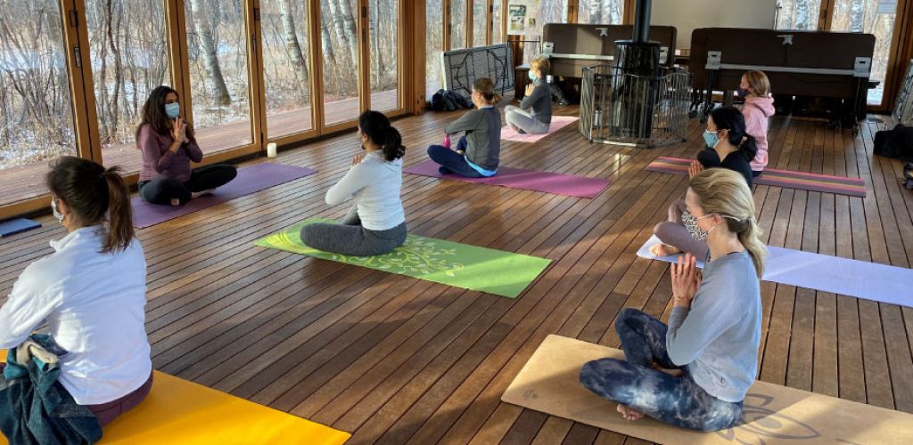 Yoga in the Aspen Lodge for STS's 50th Anniversary